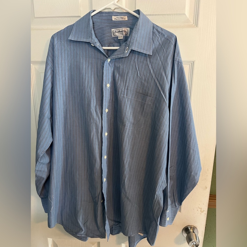 Burberrys of London Button Up
Shirt Blue Stripe USA Made Cotton